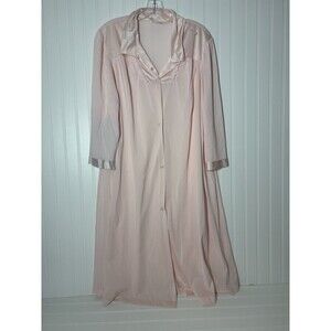 Vintage Vanity Fair Nightgown XL Pink Nylon Button Front Dressing Gown